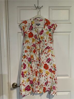 Merona White Dress with Pink, Orange, Yellow & Green Floral Print